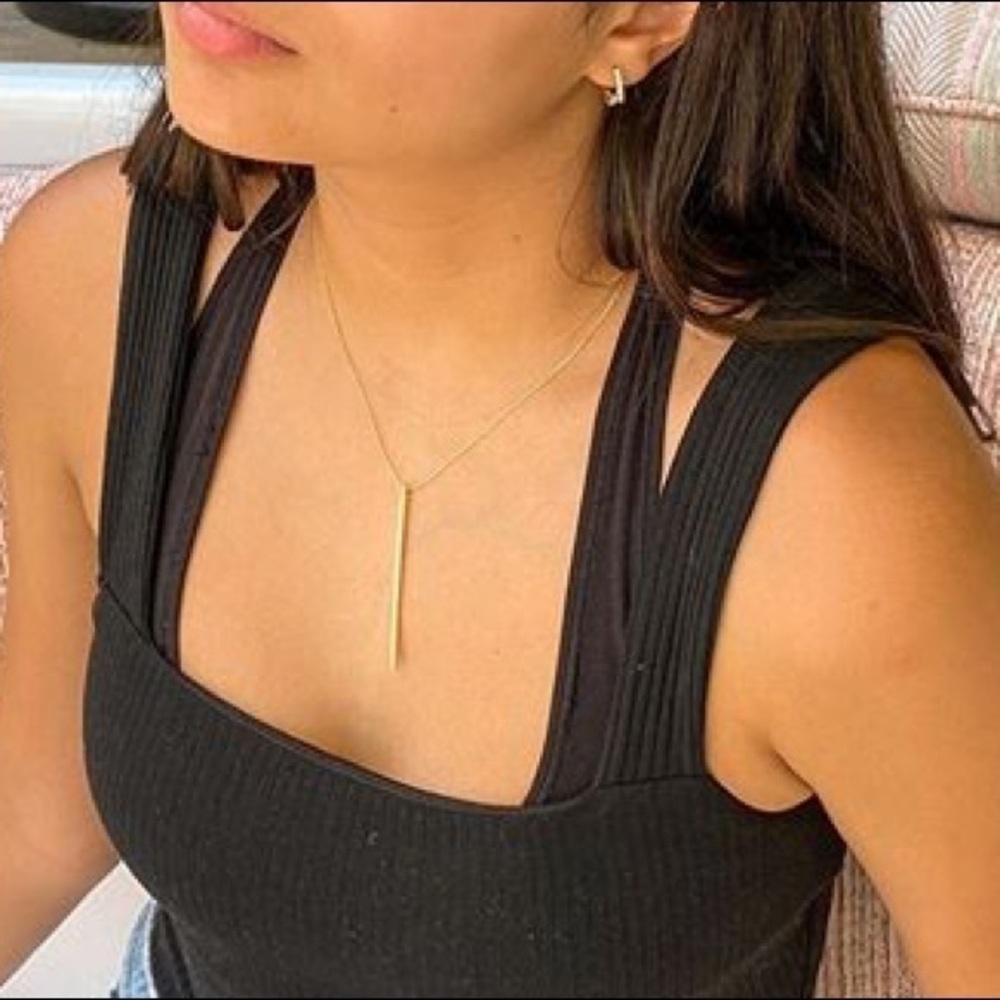 Gold Plated Vertical Bar CZ Pendant Necklace